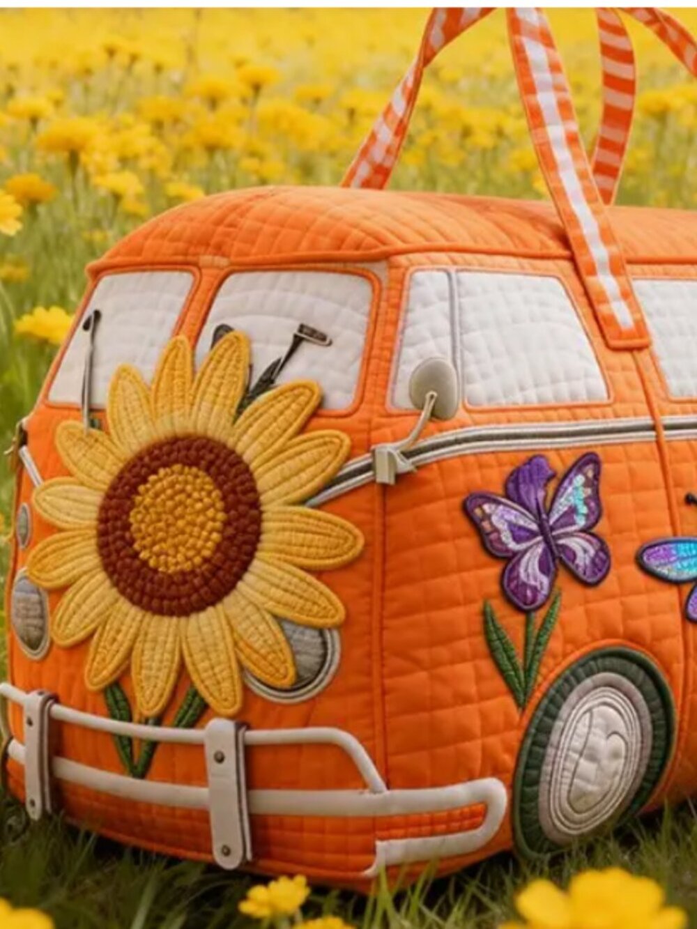 Sunflower dragonfly Hippie Van Quilted Duffle Bag